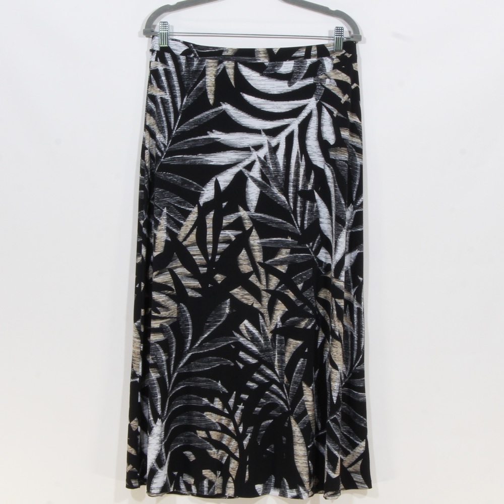 NorthStyle Black Leafy Multicolor Jungle Pattern Midi Skirt Women's Size Medium